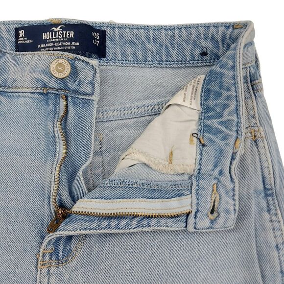 Hollister Ultra High-Rise Mom Jean Womens 26x26 Blue Raw Hem Cotton Blend - Picture 5 of 12